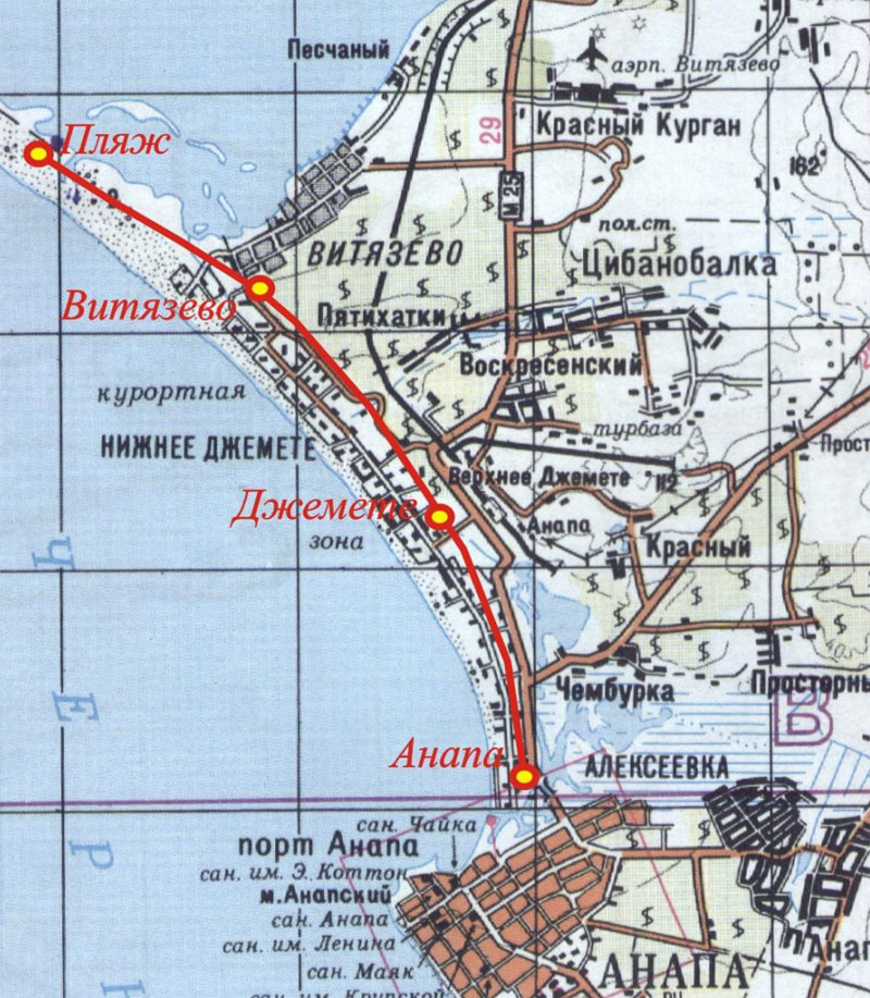 Карта анапского района с населенными пунктами и с дорогой