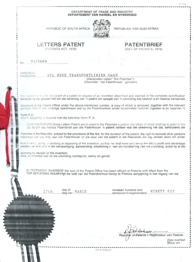 Патент ЮАР на изобретение Линейная транспортная система