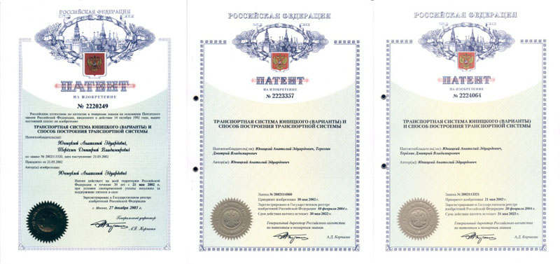 патенты Юницкого Транспортная система Юницкого (варианты) и способ построения транспортной системы