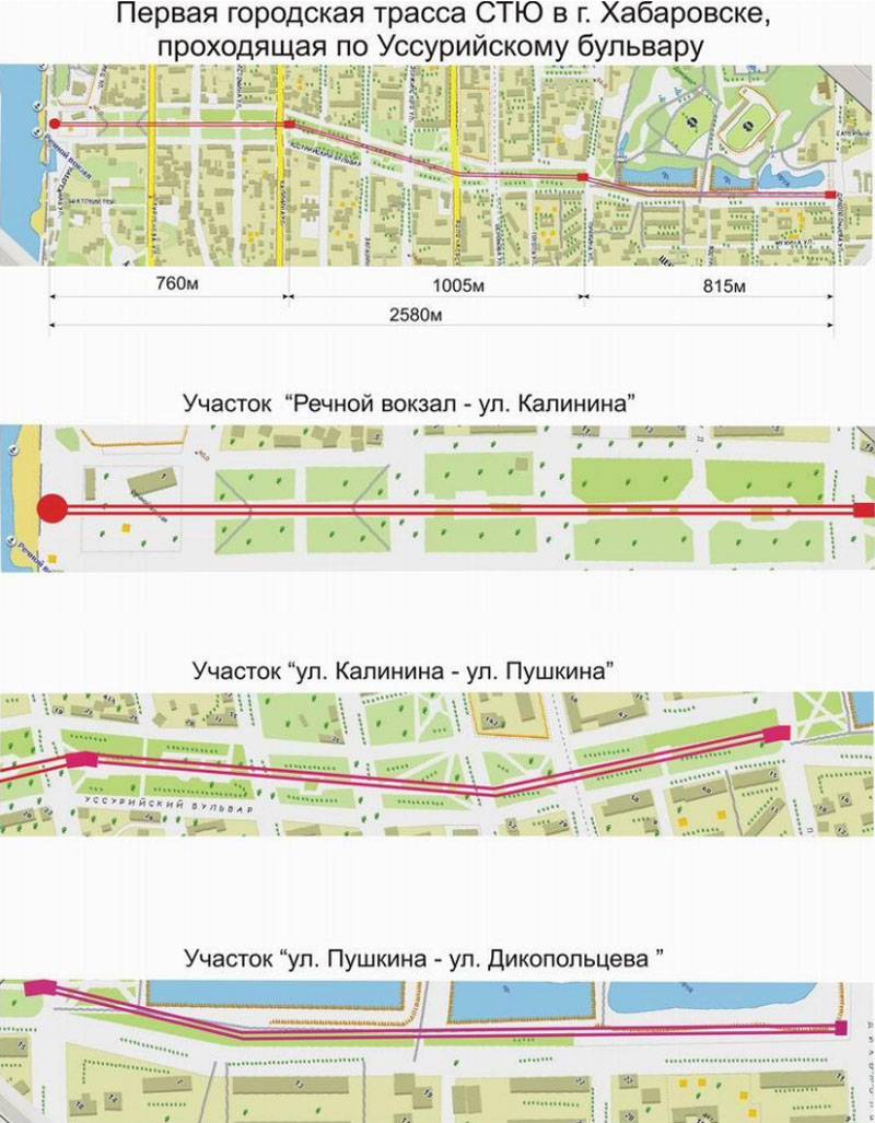 Схема прохождения городской трассы СТЮ по улицам г. Хабаровска
