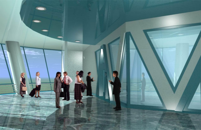 Аванпроект на городской пассажирский моно-юнибус для условий города Ставрополя: Вестибюль верхней станции моноСТЮ в зоне посадки-высадки пассажиров