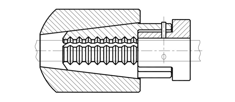 Разработка анкерного узла анкерной опоры макроСТЮ для условий города Хабаровска: Обычный анкерный зажим А14132-12301000 без принудительного самозаклинивания для крепления каната и арматуры (продольный разрез)