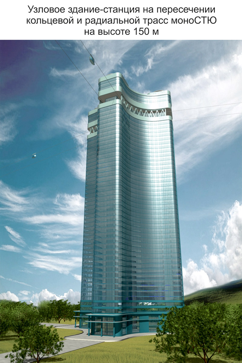 Анатолий Юницкий - Узловое здание-станция на пересечении кольцевой и радиальной трасс моноСТЮ на высоте 150 м