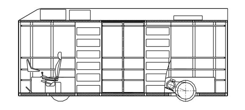 Компоновочная схема варианта Ю-362 с накопителями электрической энергии и с электроприводом на четыре колеса с использованием асинхронных электродвигателей, управляемых автоматической электронной системой