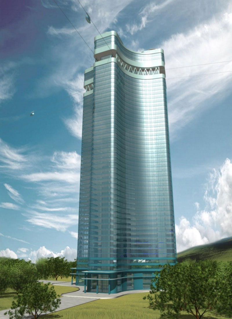 Создание в городе Ставрополе участка струнного транспорта Юницкого: Общий вид здания, совмещенного со станцией моноСТЮ Комсомольская