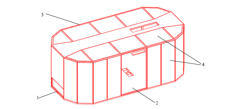 Конструкторская документация на силовой каркас макро-юнибуса модели Ю-362: Кузов юнибуса 1 - каркас сварной; 2 - днище; 3 - крыша; 4 - окна