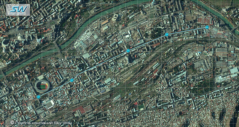 Предполагаемая трасса навесного городского SkyWay по проспекту Церетели в г. Тбилиси