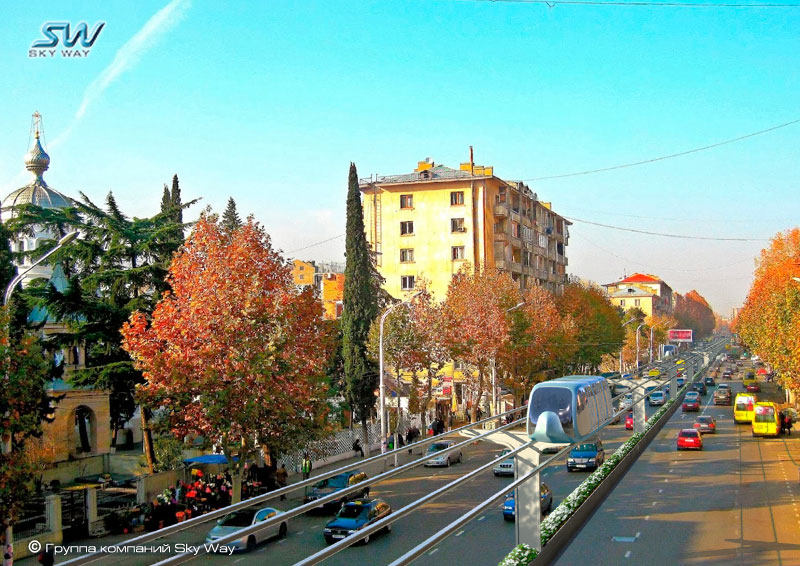 Начало предполагаемой трассы навесного городского SkyWay по проспекту Церетели в г. Тбилиси