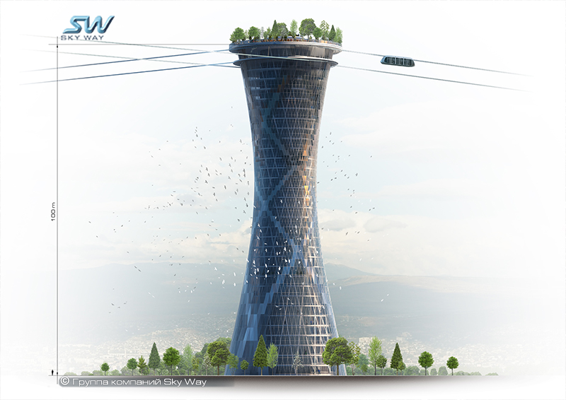 Стометровое высотное здание, совмещённое с пассажирской станцией SkyWay