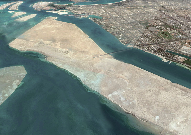 Линейный город SkyWay в Абу-Даби: Общий вид на остров Al Hudayriat Island (Google Earth), 2015 г.