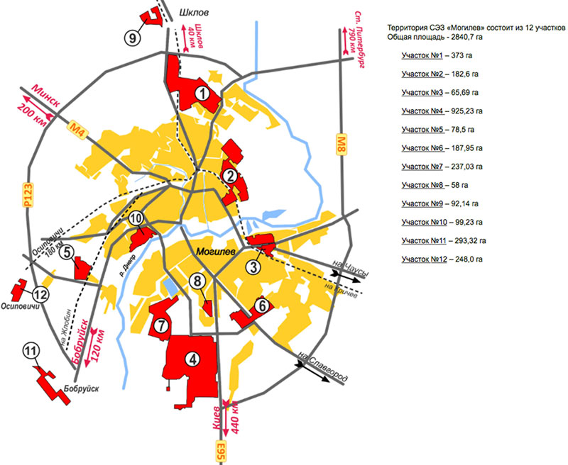 Расположение земельных участков на территории СЭЗ Могилев