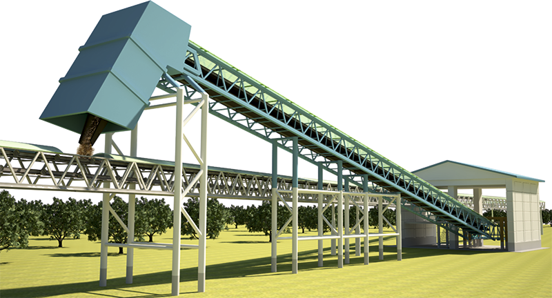 Грузовой Юнитранс UniTrans U4-100 - замкнутый конвейер (транспортёр) на колёсных парах с разворотом в горизонтальной плоскости, производительность - до 200 млн тонн в год