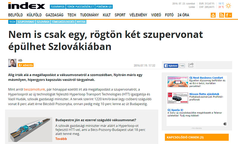 Венгерский новостной портал index.hu о SkyWay