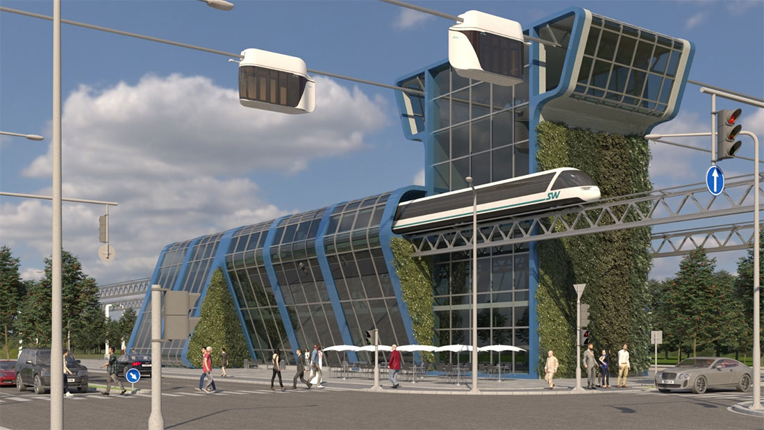 Станция пересадки между городской и высокоскоростной линиями SkyWay