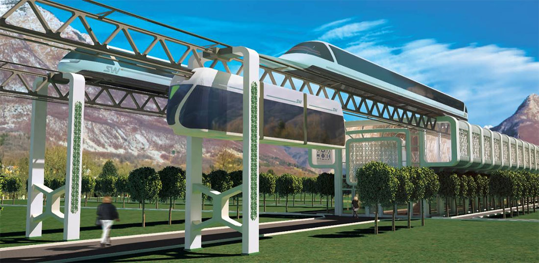 Общий вид комбинированного комплекса SkyWay (вариант): городской подвесной (на 