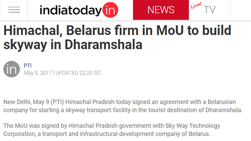 Himachal, Belarus firm in MoU to build skyway in Dharamshala