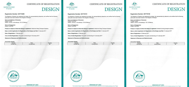 Получено 5 сертификатов на промышленные образцы, выданные IP Australia