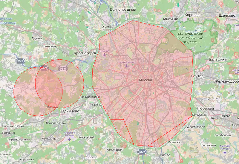 На карте красным обозначена зона, в которой запрещены полеты. Очевидно, обладателям летающих машин все же придется стоять в московских пробках. Закон защищает стратегически важные объекты, небо над которыми должно быть закрыто